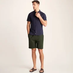 Allento Mens Relaxed Fit Herringbone Fabric Shorts - Dark Olive Green