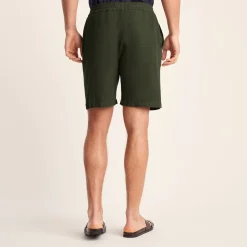 Allento Mens Relaxed Fit Herringbone Fabric Shorts - Dark Olive Green