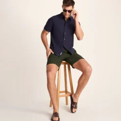 Allento Mens Relaxed Fit Herringbone Fabric Shorts - Dark Olive Green