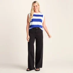 Aurelia Womens 100% Cotton Supersoft Boxy Fit Vest - Ultramarine Blue Stripe