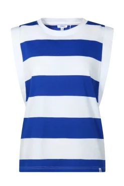 Aurelia Womens 100% Cotton Supersoft Boxy Fit Vest - Ultramarine Blue Stripe