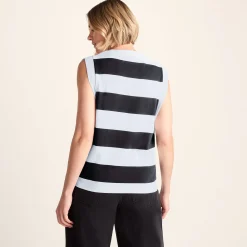 Aurelia Womens 100% Cotton Supersoft Boxy Fit Vest - Washed Black Stripe
