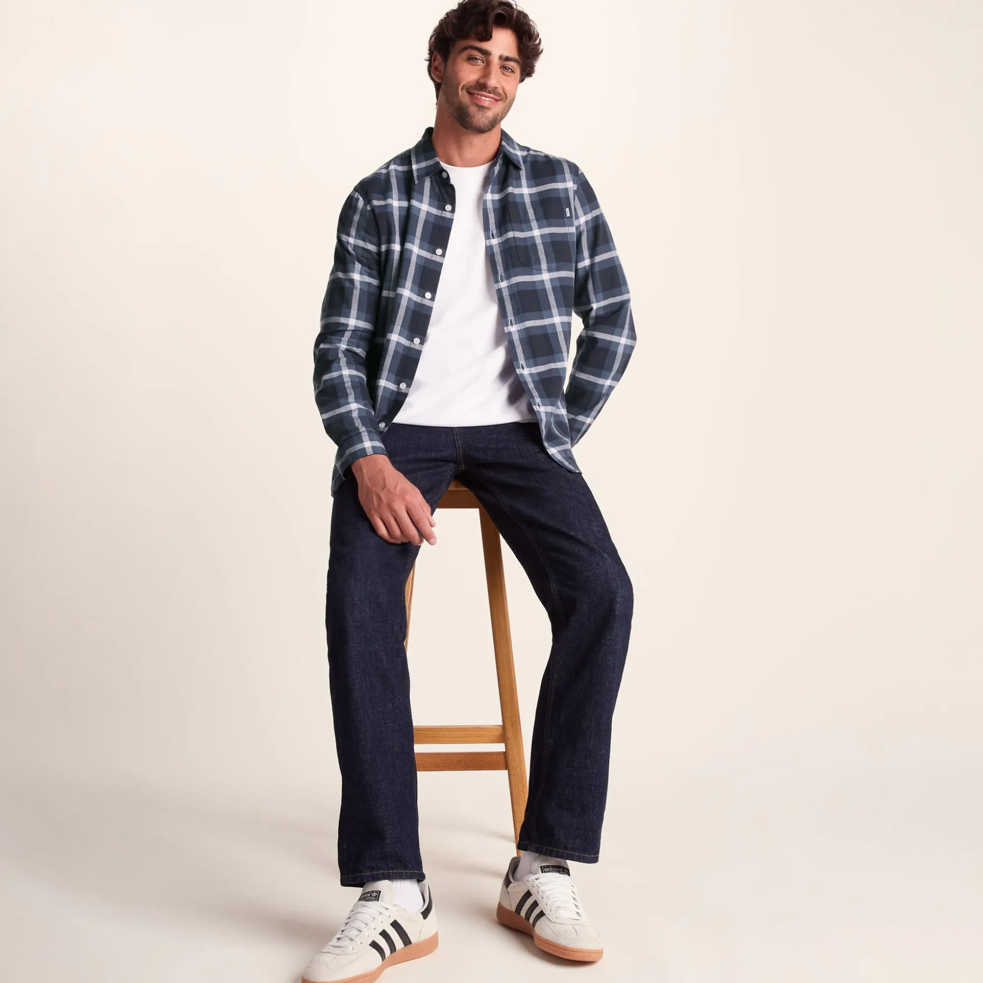 Bertram Mens Long Sleeve Cotton Flannel Shirt - Arctic Blue Check