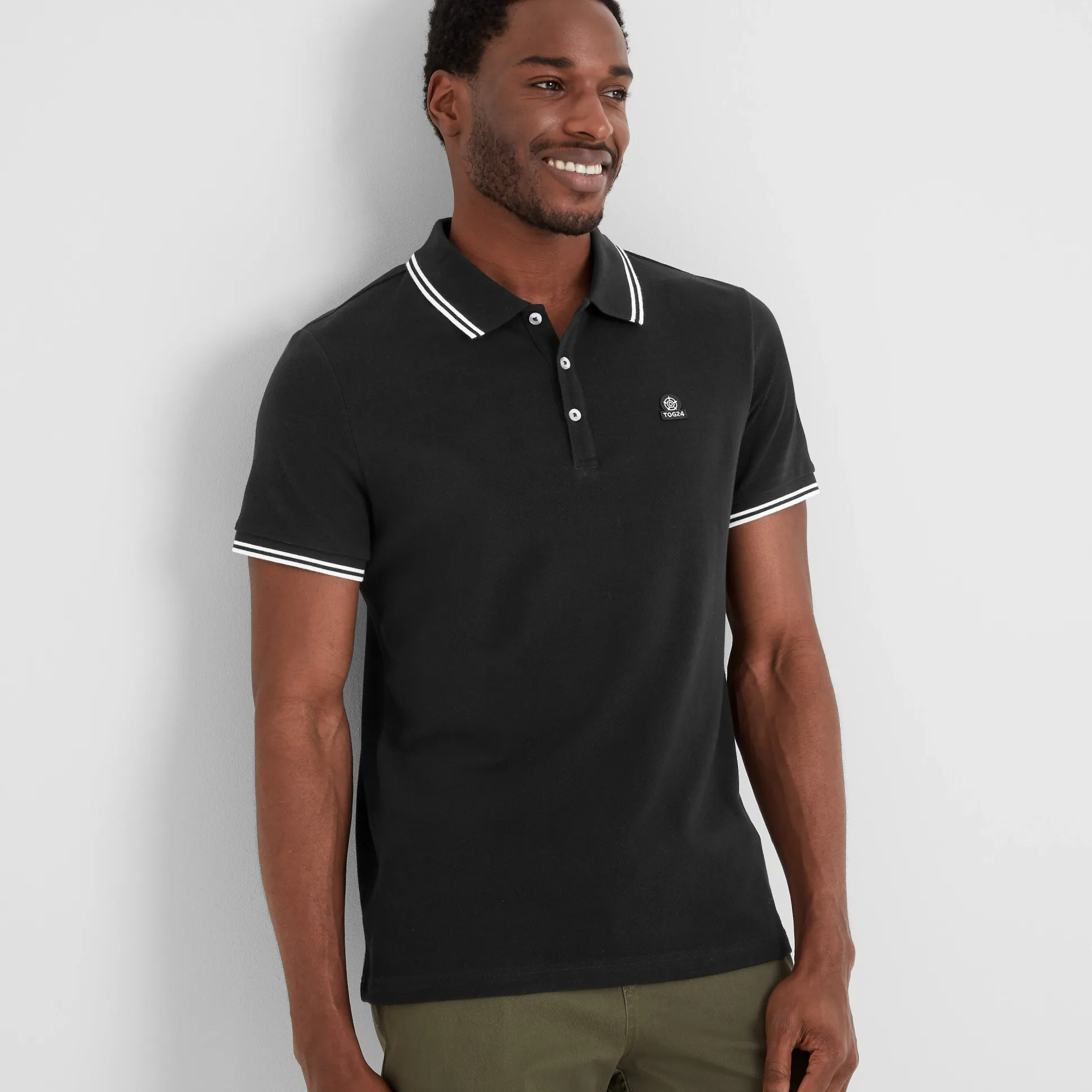 Biston Mens 100% Cotton Pique Polo Shirt - Black