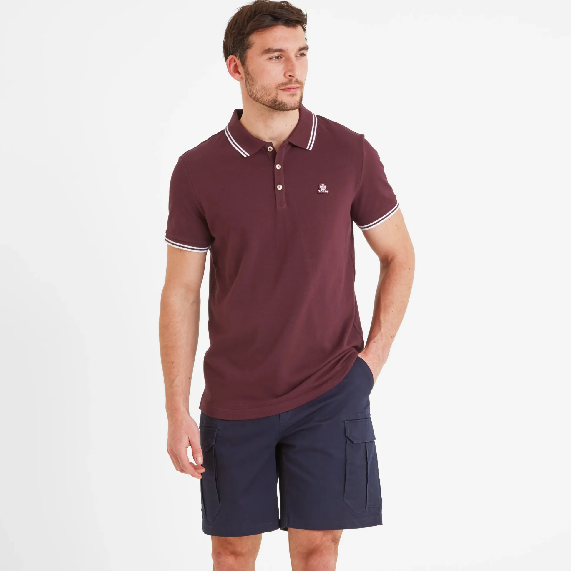 Biston Mens 100% Cotton Pique Polo Shirt - Deep Port