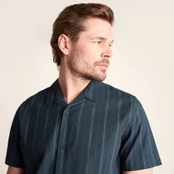 Boldon Mens 100% Cotton Supersoft Short Sleeve Shirt - Dark Indigo Stripe