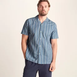 Boldon Mens 100% Cotton Supersoft Short Sleeve Shirt - Light Blue Stripe