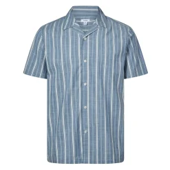 Boldon Mens 100% Cotton Supersoft Short Sleeve Shirt - Light Blue Stripe