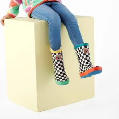 Border Kids Shaun the Sheep Wellies - Black White Checkerboard