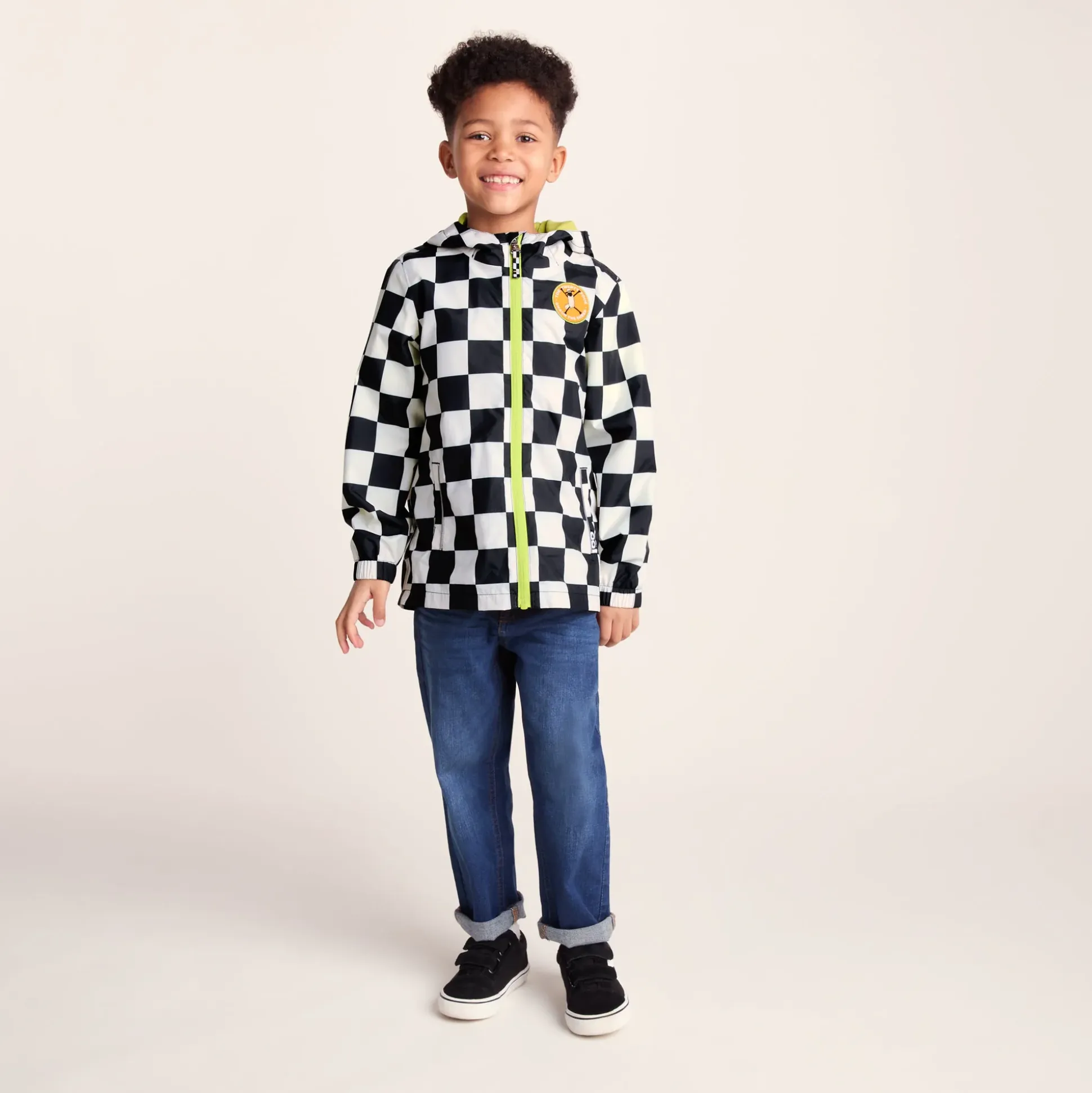 Cohampshire Kids Shaun the Sheep Waterproof Jacket - Black White Checkerboard