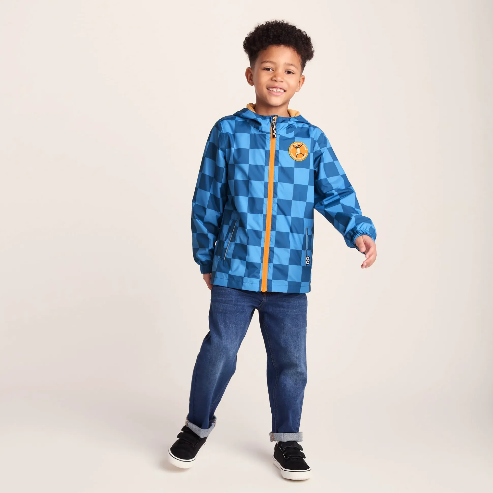 Cohampshire Kids Shaun the Sheep Waterproof Jacket - Bluebell/Night Blue Checkerboard