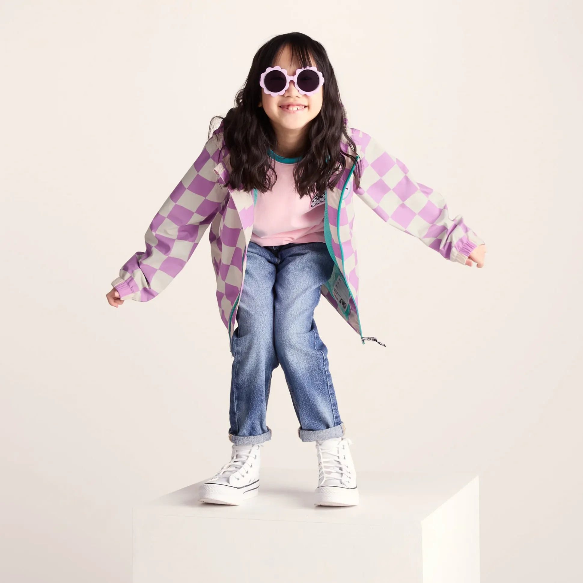 Cohampshire Kids Shaun the Sheep Waterproof Jacket - Lilac Haze/White Checkerboard