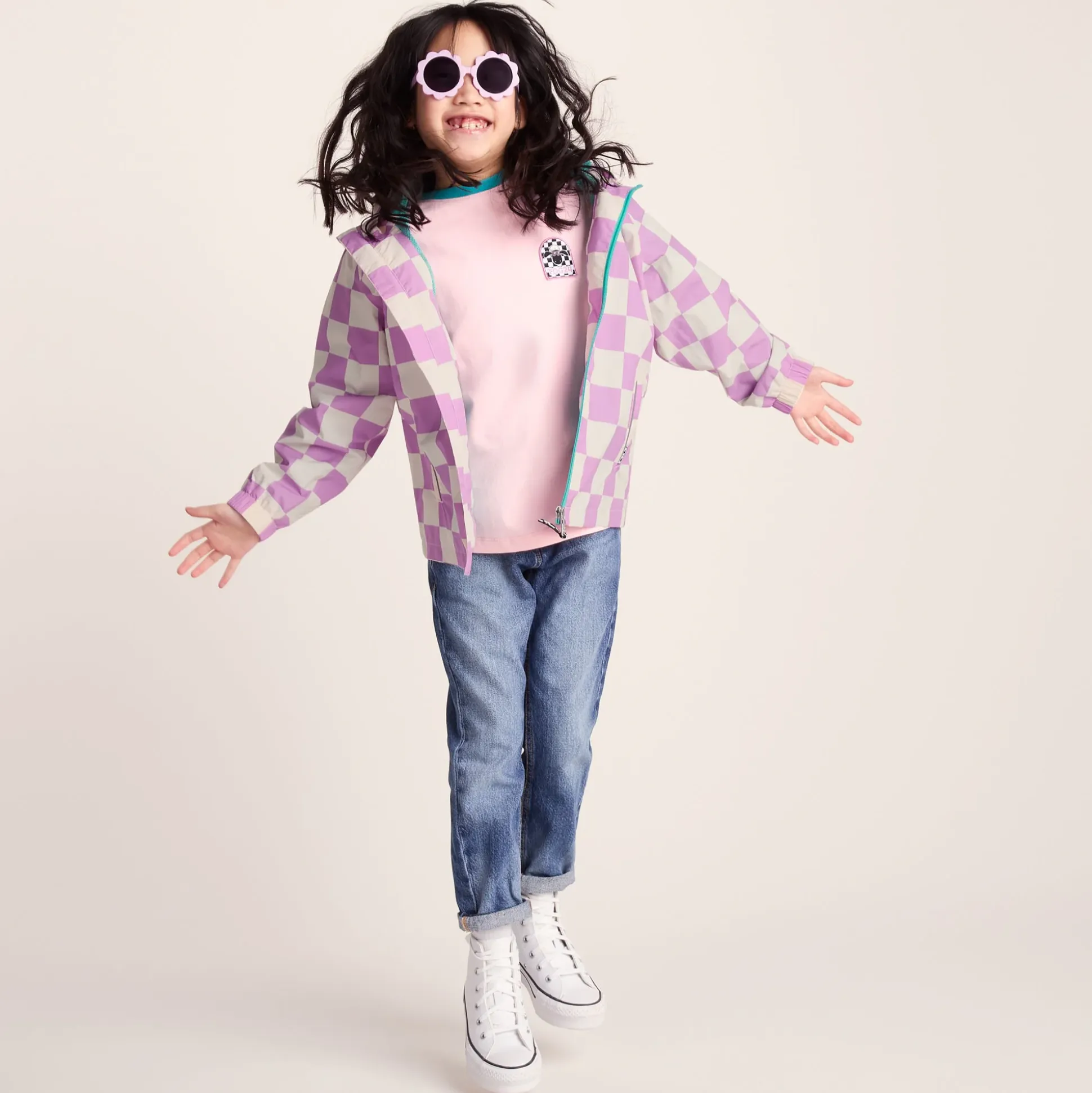 Cohampshire Kids Shaun the Sheep Waterproof Jacket - Lilac Haze/White Checkerboard