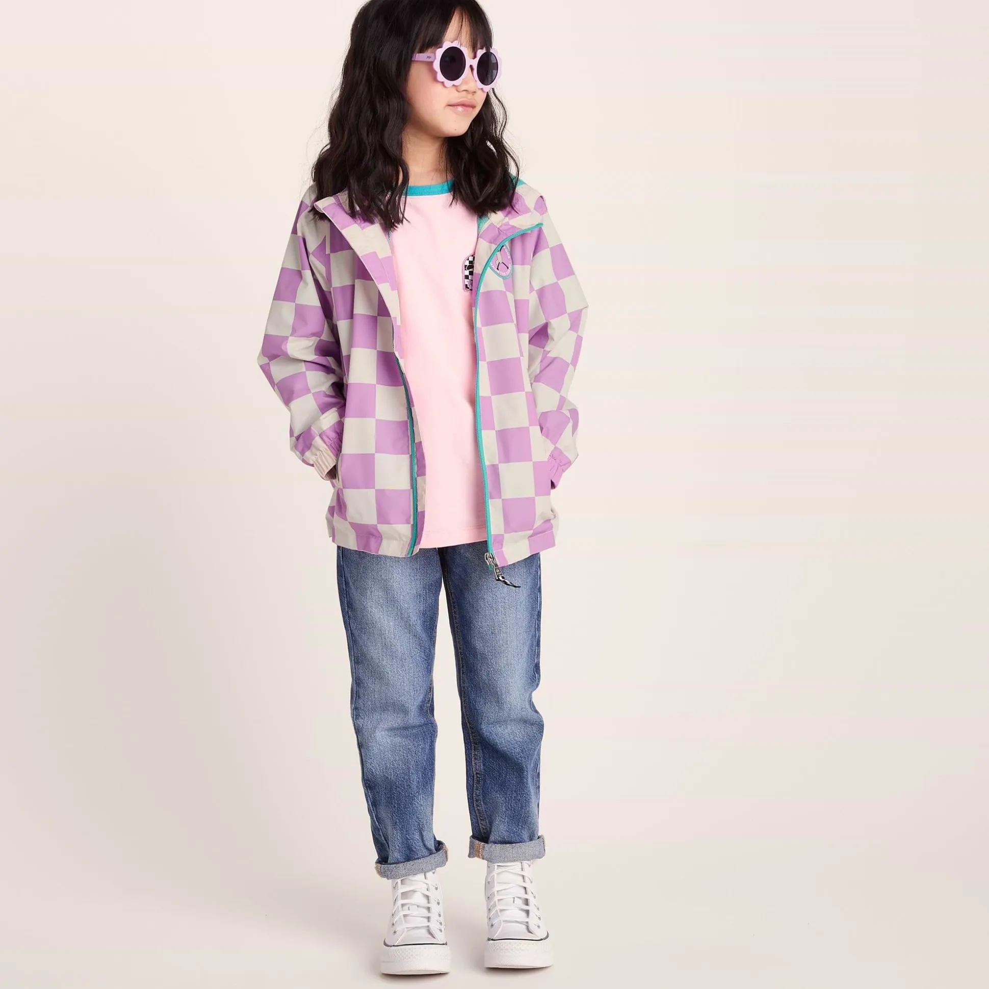 Cohampshire Kids Shaun the Sheep Waterproof Jacket - Lilac Haze/White Checkerboard