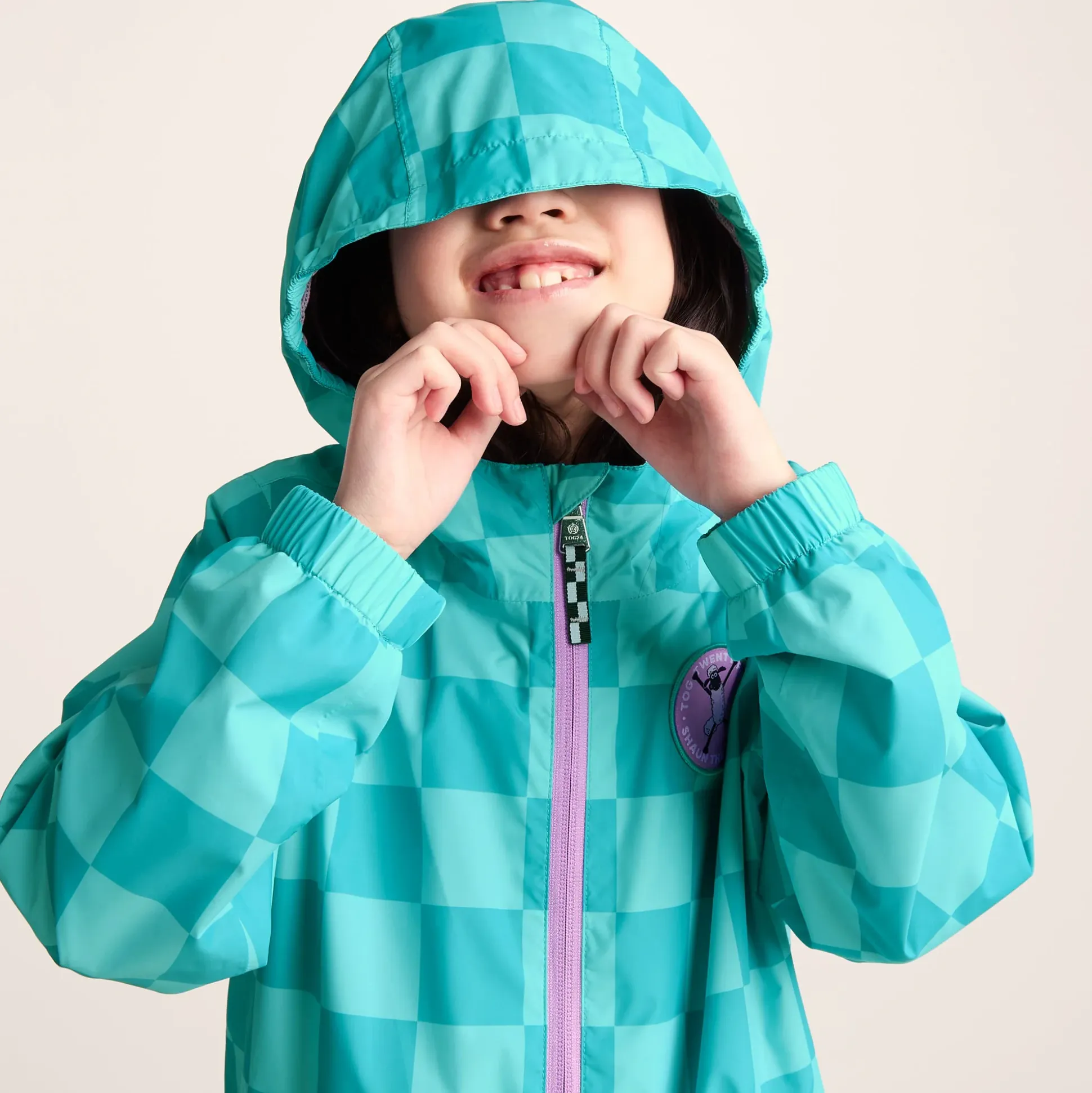 Cohampshire Kids Shaun the Sheep Waterproof Jacket - Spearmint/Bubblegum Checkerboard