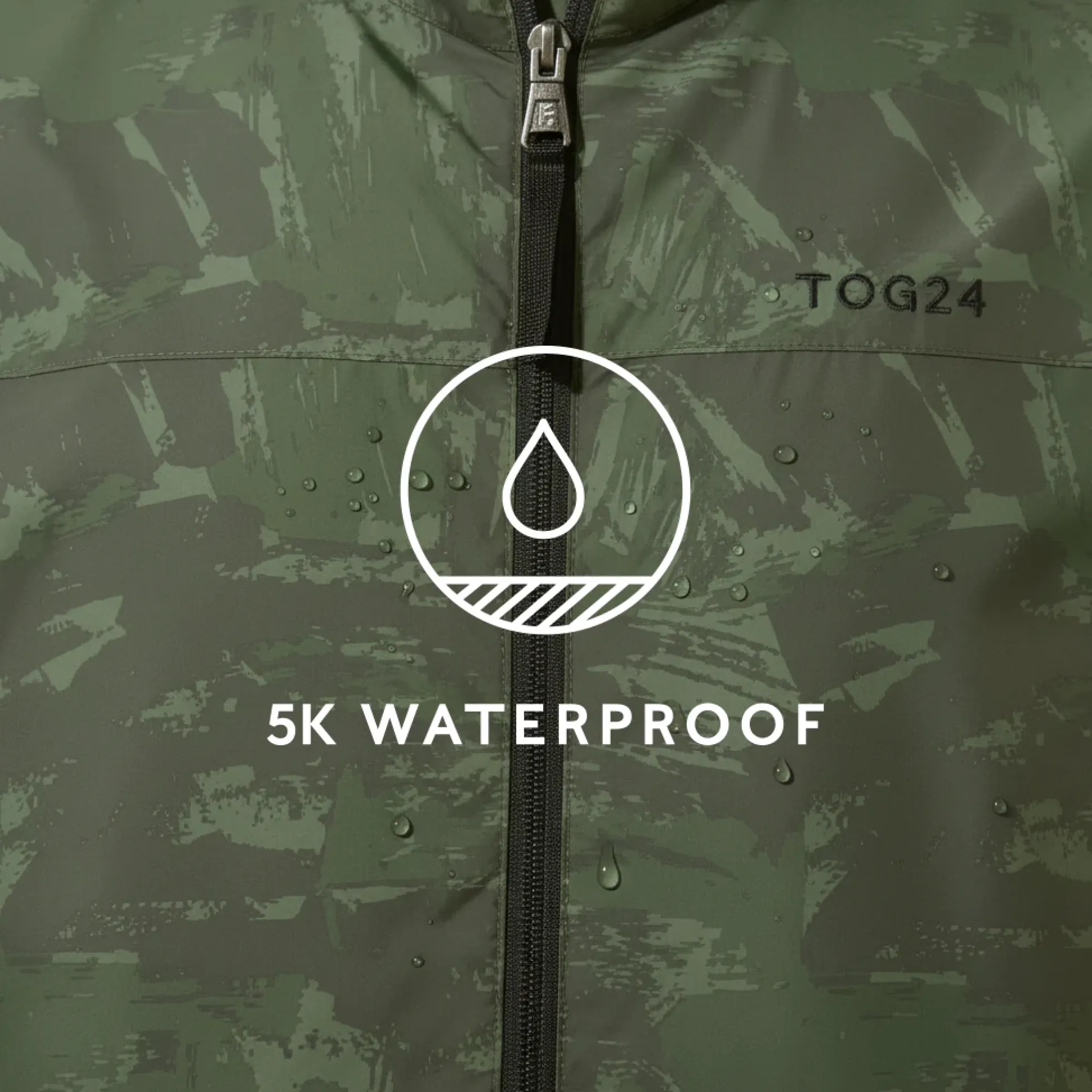 Craven Mens Waterproof Packaway Jacket - Forage Green Brushstroke Print