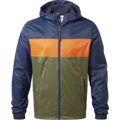Craven Mens Waterproof Packaway Jacket - Khaki/Navy/Dark Orange Colour Block
