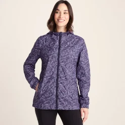 Craven Womens Waterproof Packaway Jacket - Dk Indigo/Lilac Blossom Wave Print