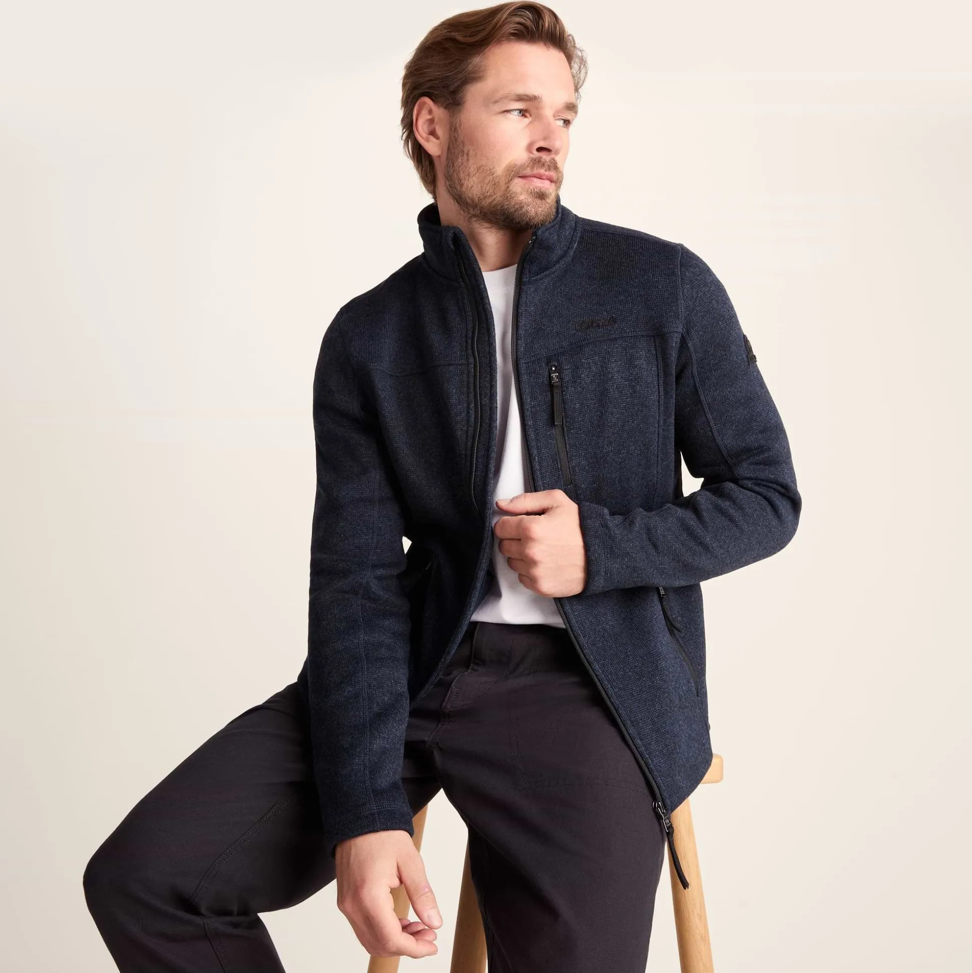 Cresswell Mens Knitlook Fleece Jacket - Dark Indigo Marl