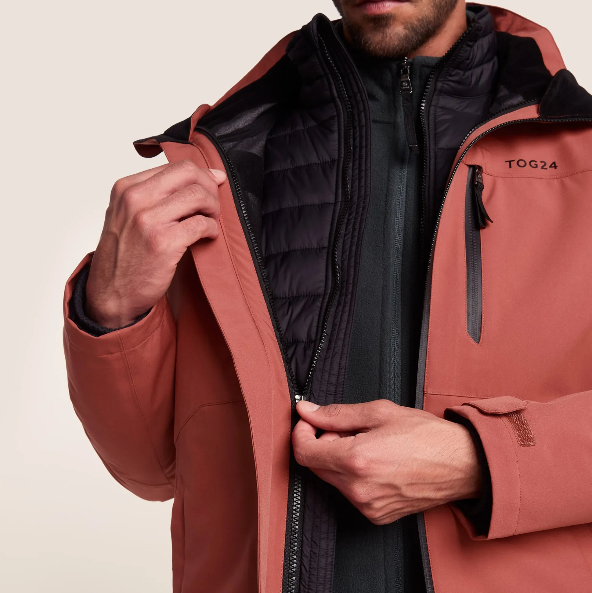Denton Mens 3-in-1 Waterproof Jacket - Clay