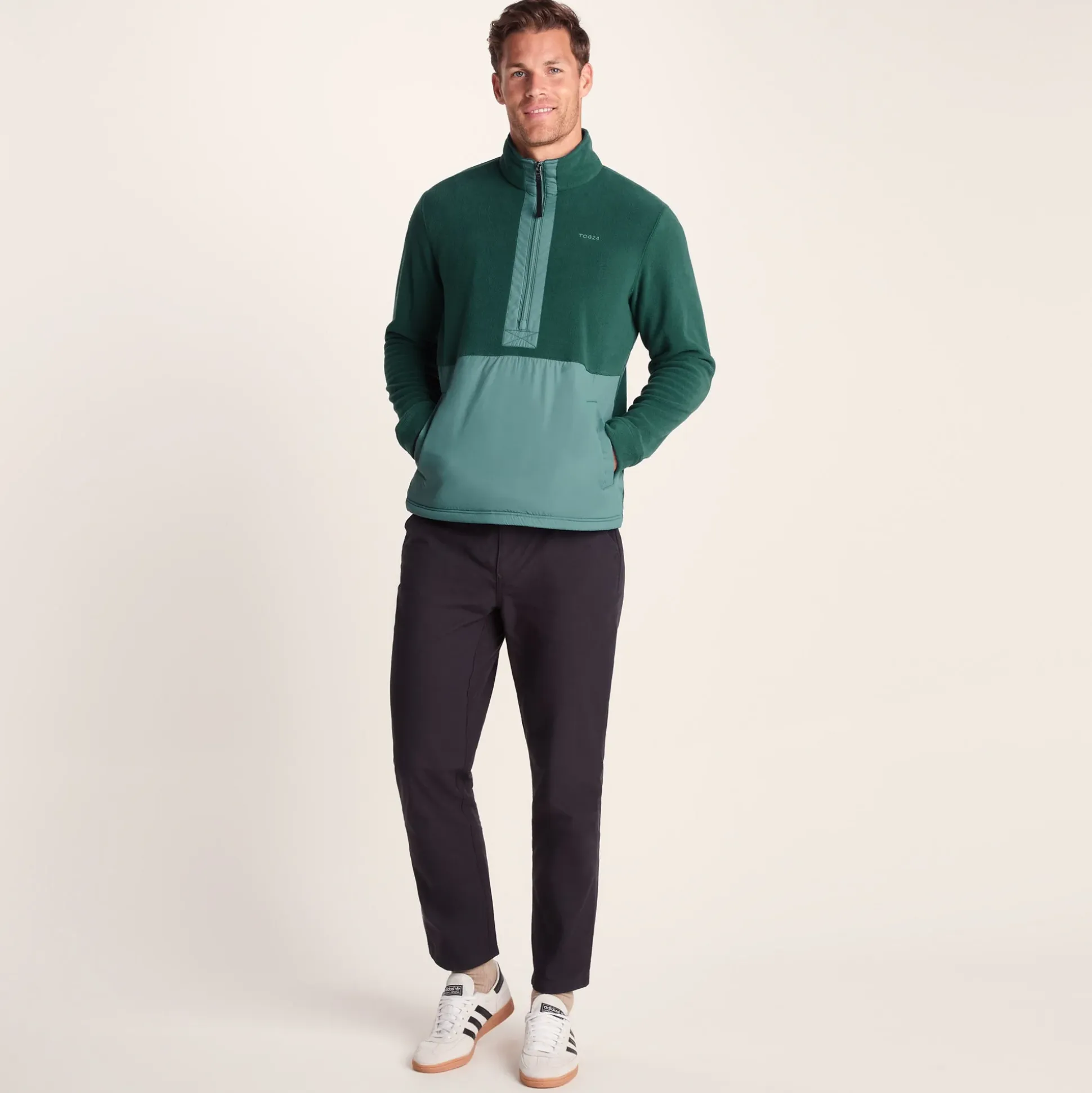 Dowson Mens Relaxed Fit Microfleece Zip Neck - Hydro Blue/Dark Turquoise