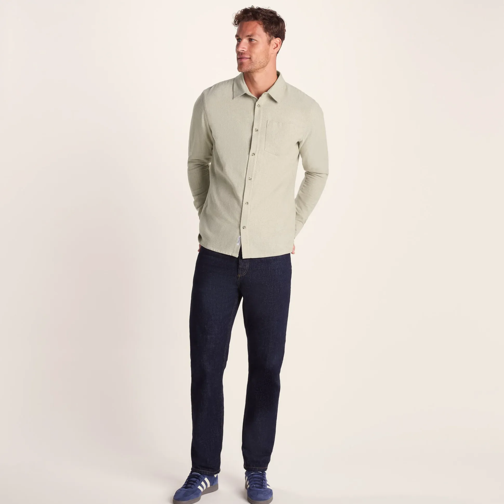 Draper Mens Long Sleeve Cotton Herringbone Shirt - Hazelnut