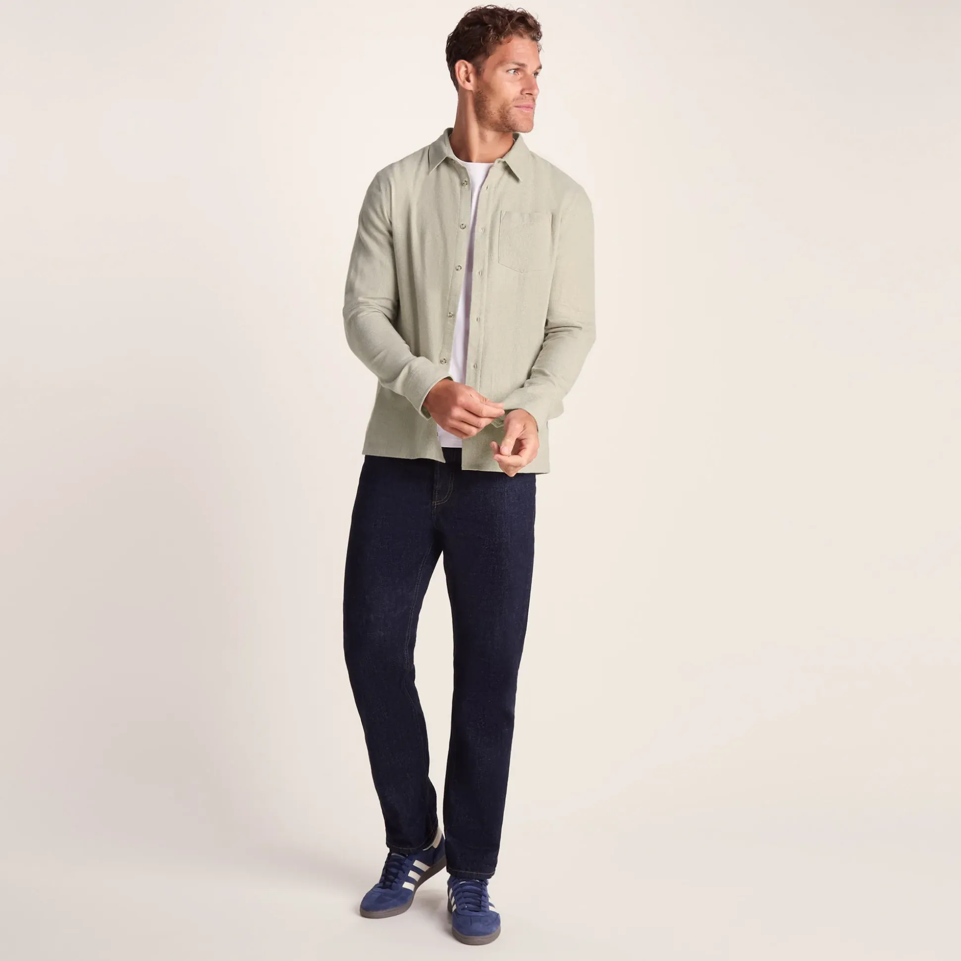 Draper Mens Long Sleeve Cotton Herringbone Shirt - Hazelnut