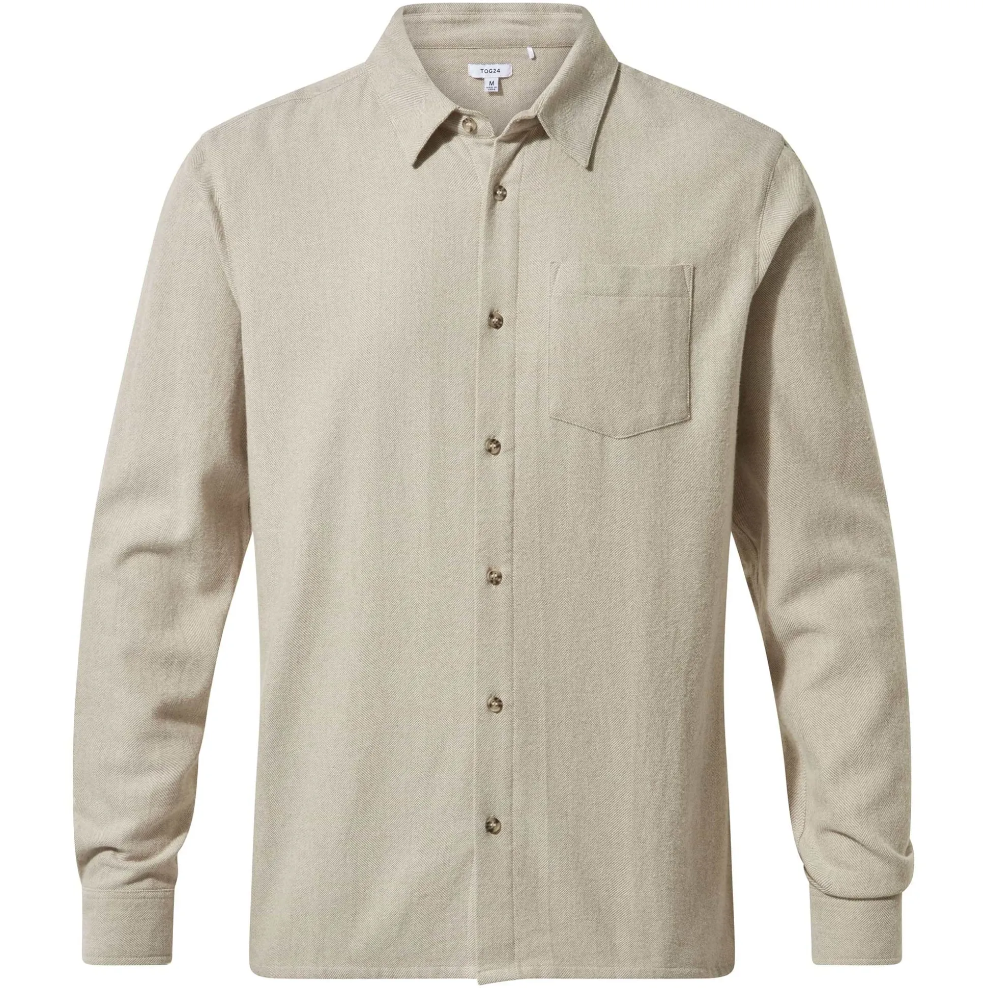 Draper Mens Long Sleeve Cotton Herringbone Shirt - Hazelnut