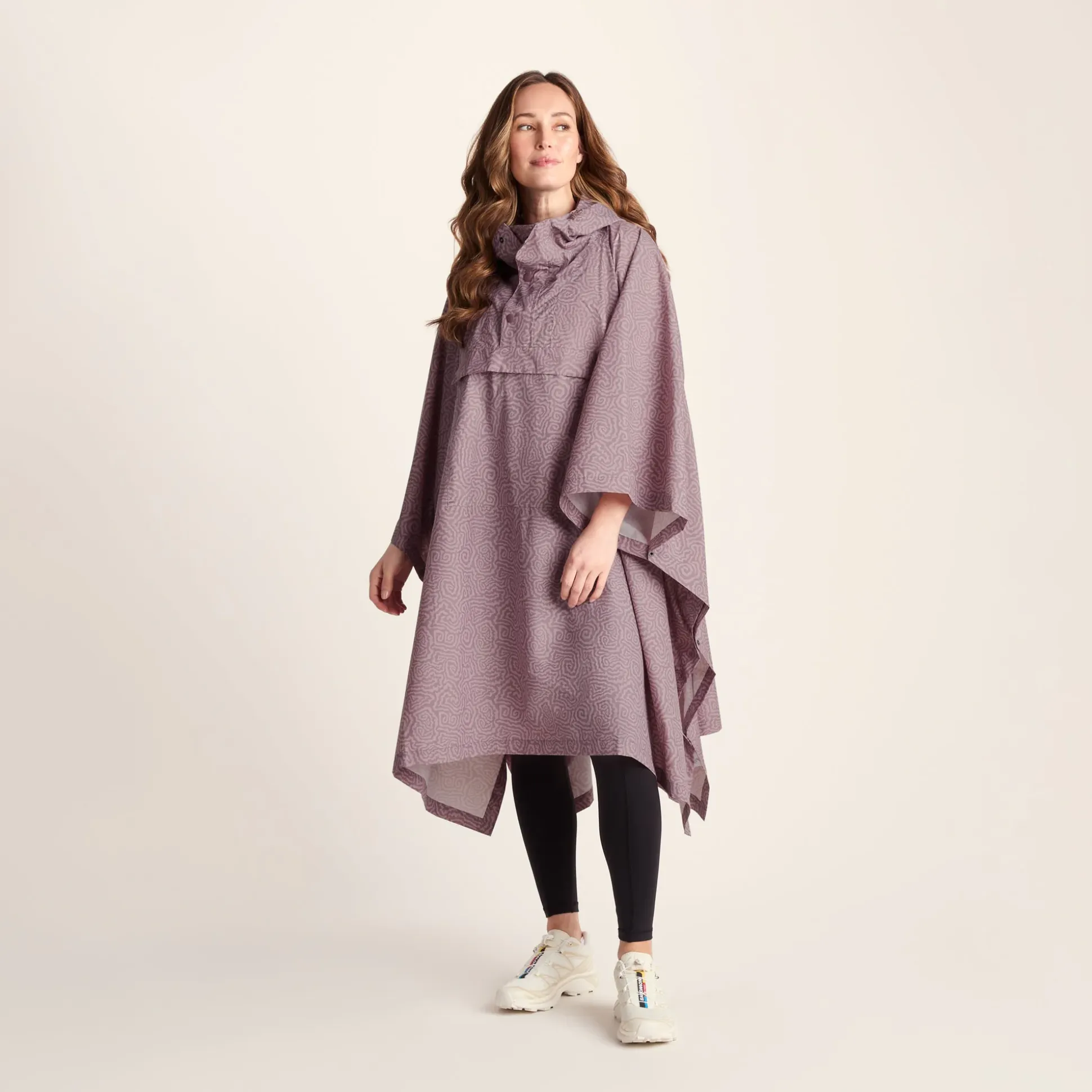 Drench Unisex Waterproof Poncho - Dusky Pink Wiggle Print