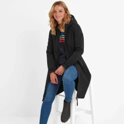 Enya Womens Longline Shower Resistant Softshell Jacket - Black