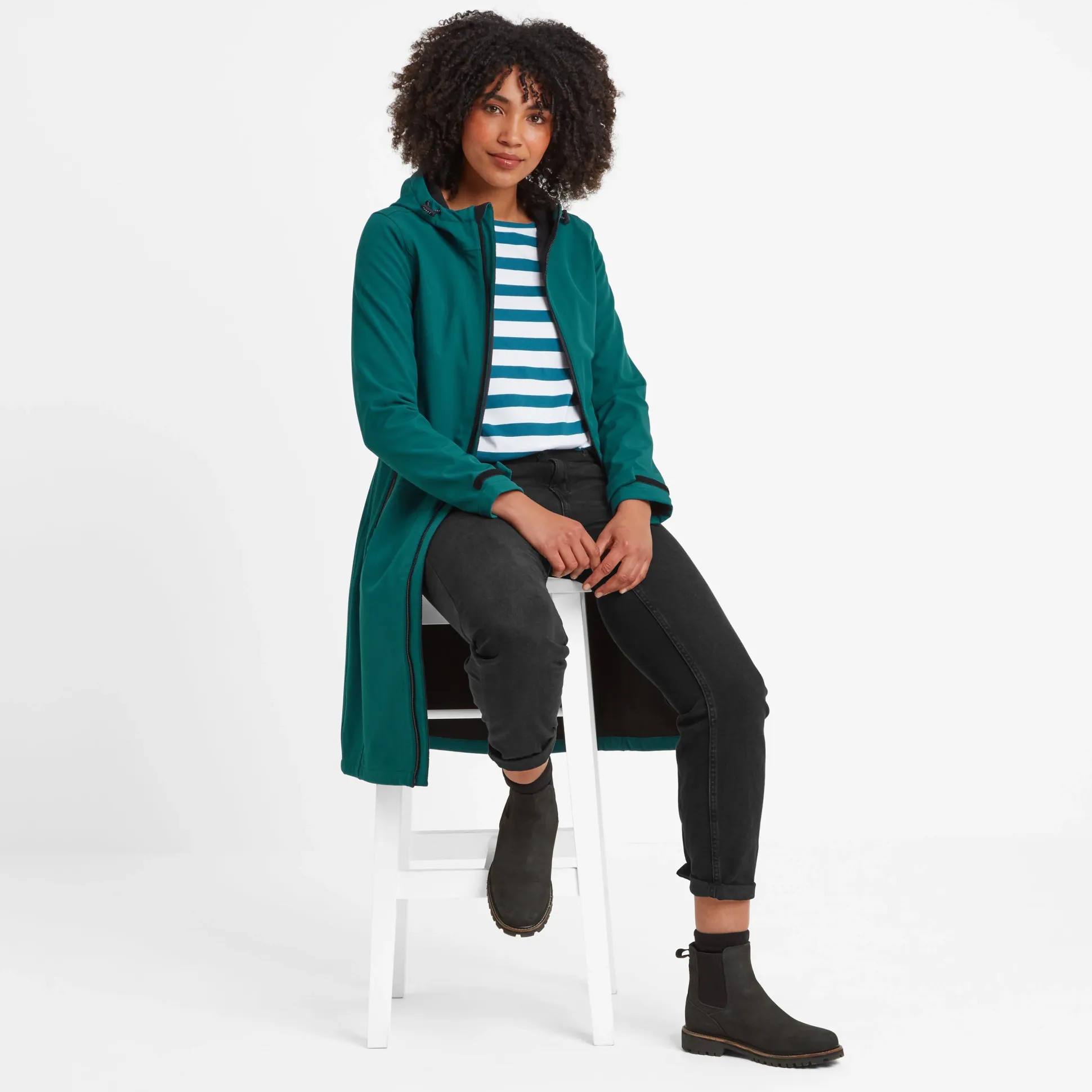 Enya Womens Longline Shower Resistant Softshell Jacket - Deep Teal