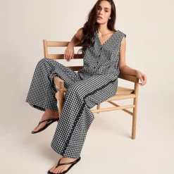 Fearne Womens Gingham Trousers - Black Check