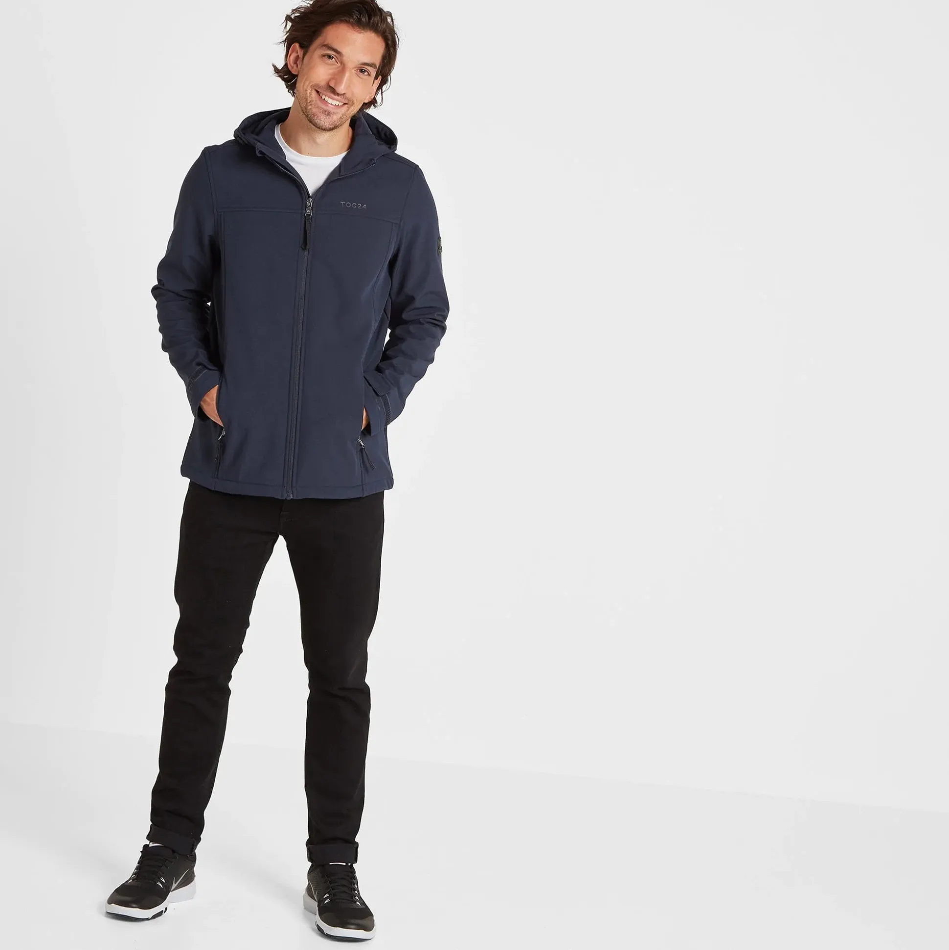 Feizor Mens Shower Resistant Softshell Hooded Jacket - Navy