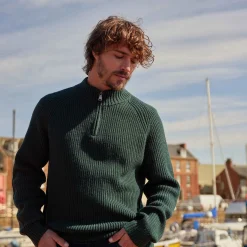 Glen Mens Chunky Knitted Zip Neck Jumper - Racing Green