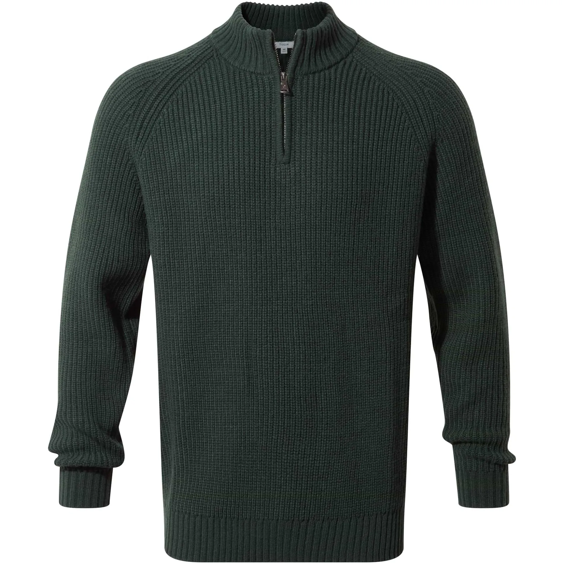 Glen Mens Chunky Knitted Zip Neck Jumper - Racing Green