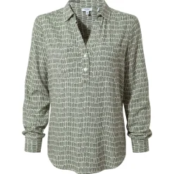 Kadina Womens Long Sleeve Shirt - Green Dash Print