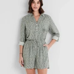 Kadina Womens Long Sleeve Shirt - Green Dash Print