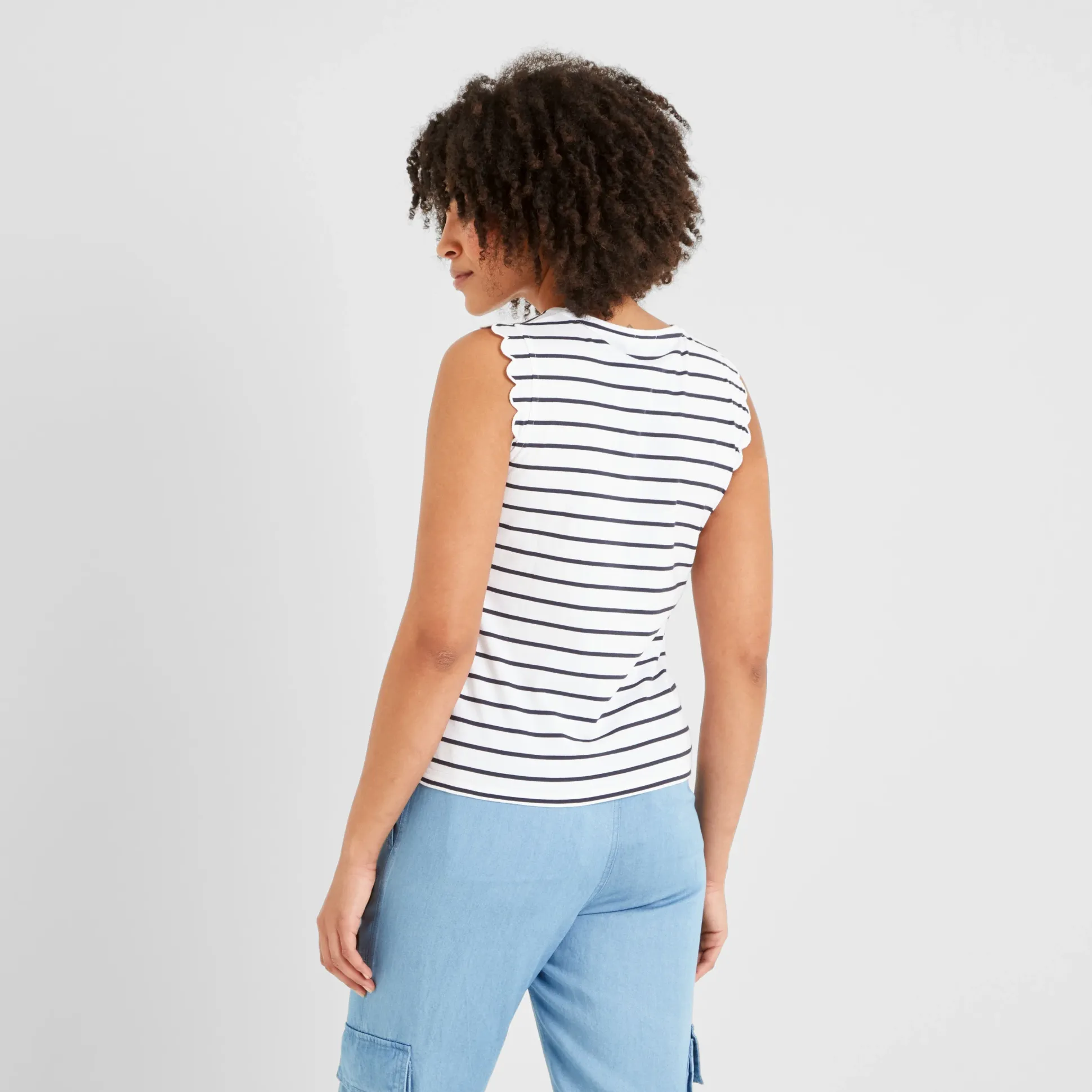 Katie Womens 100% Cotton Supersoft Vest - Optic White/Dk Indigo