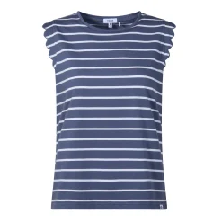Katie Womens 100% Cotton Supersoft Vest - Smokey Blue/Optic White Stripe