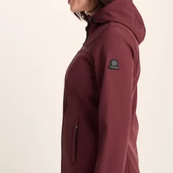 Keld Womens Long Shower Resistant Hooded Softshell Jacket - Burgundy