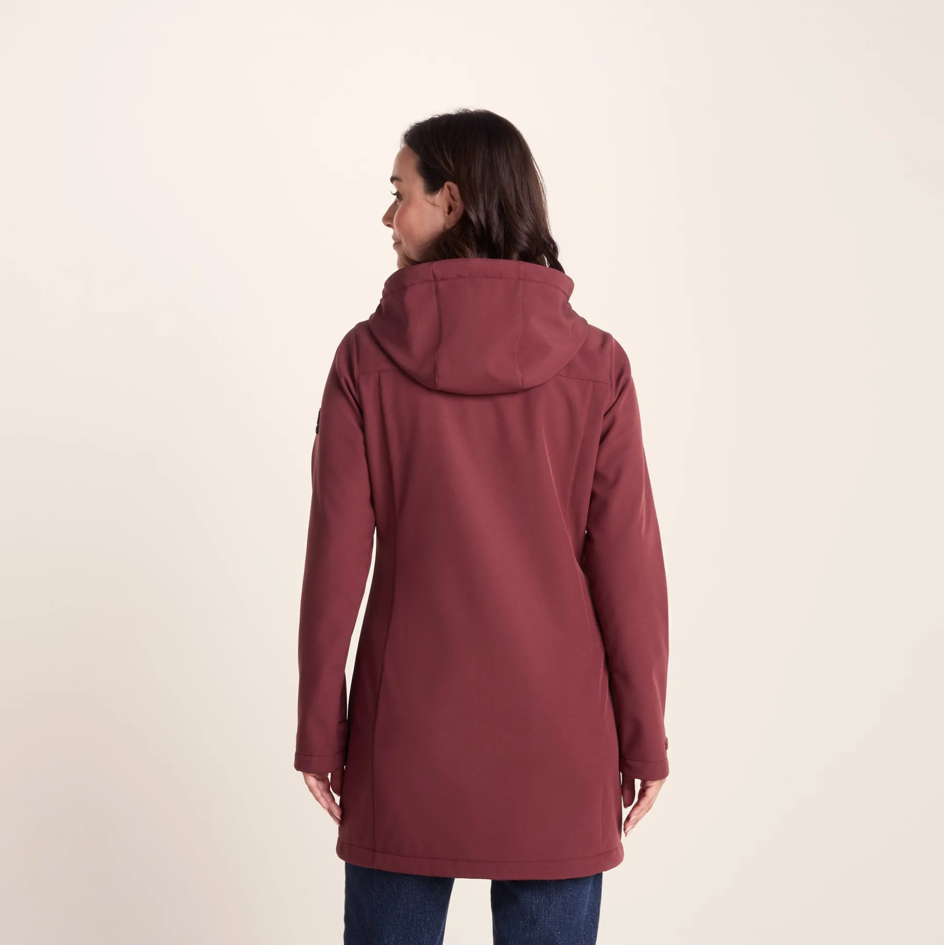 Keld Womens Long Shower Resistant Hooded Softshell Jacket - Burgundy