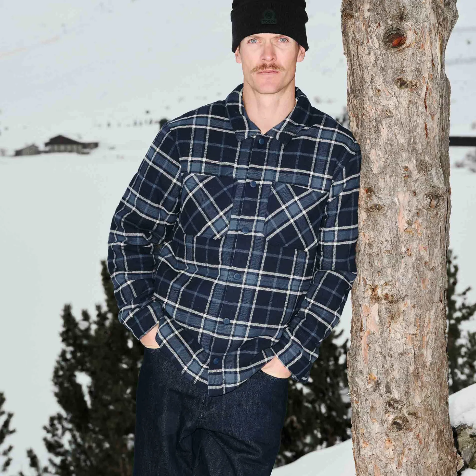 Kinsey Mens Quilted Flannel Shacket - Dark Indigo Check