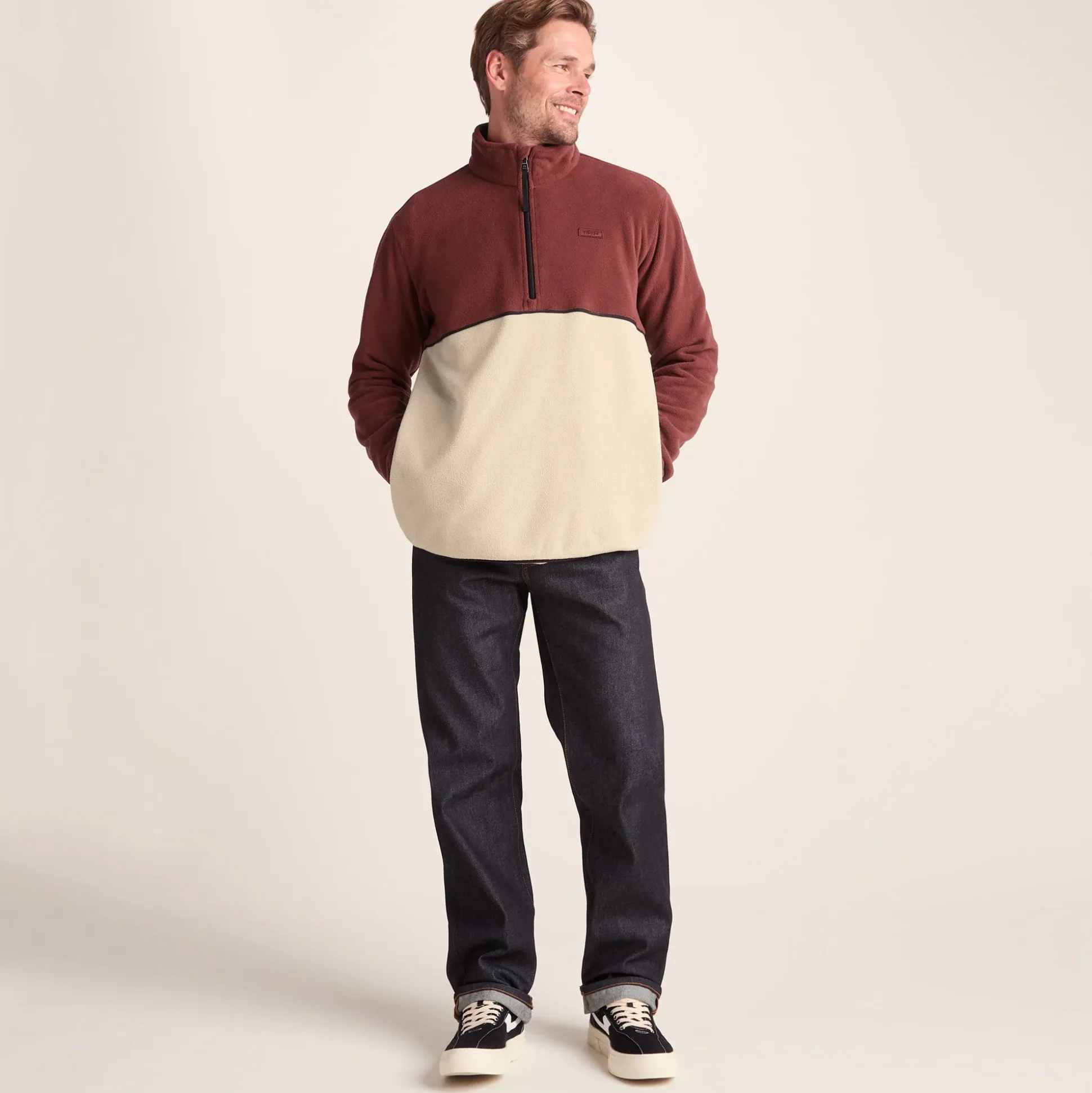 Kirton Mens Relaxed Fit Microfleece Zip Neck - Port/Hazelnut