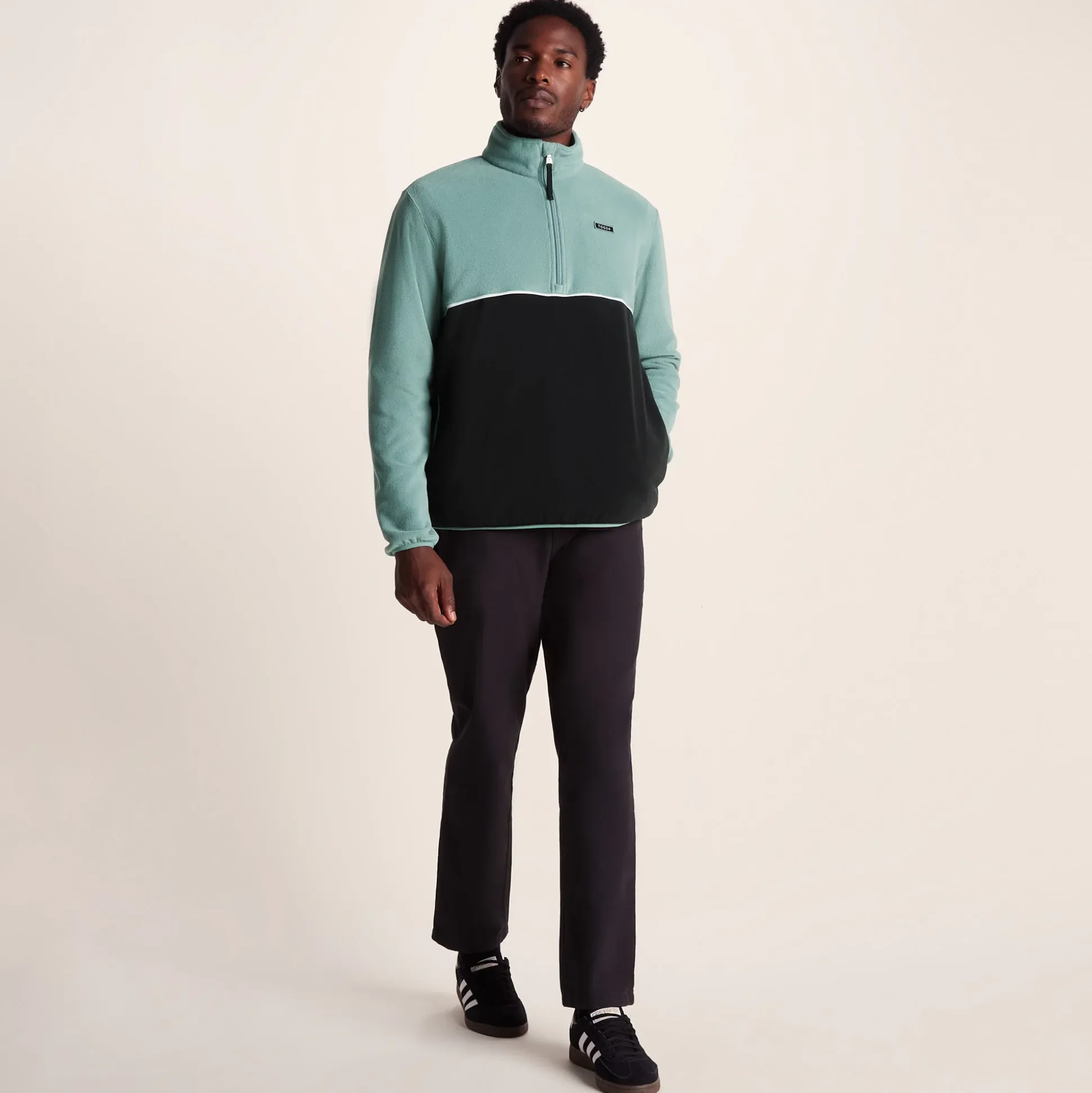 Kirton Mens Relaxed Fit Microfleece Zip Neck - Steel Teal/Black