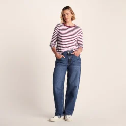 Kitty Womens Long Sleeve Striped T-Shirt - Washed Burgundy Stripe