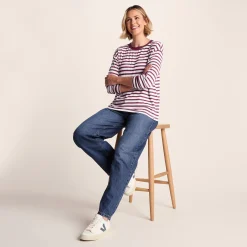 Kitty Womens Long Sleeve Striped T-Shirt - Washed Burgundy Stripe