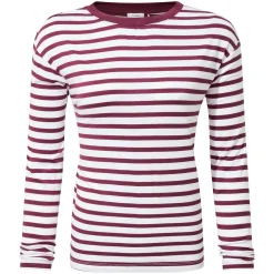 Kitty Womens Long Sleeve Striped T-Shirt - Washed Burgundy Stripe