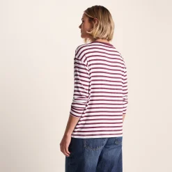 Kitty Womens Long Sleeve Striped T-Shirt - Washed Burgundy Stripe