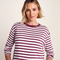 Kitty Womens Long Sleeve Striped T-Shirt - Washed Burgundy Stripe