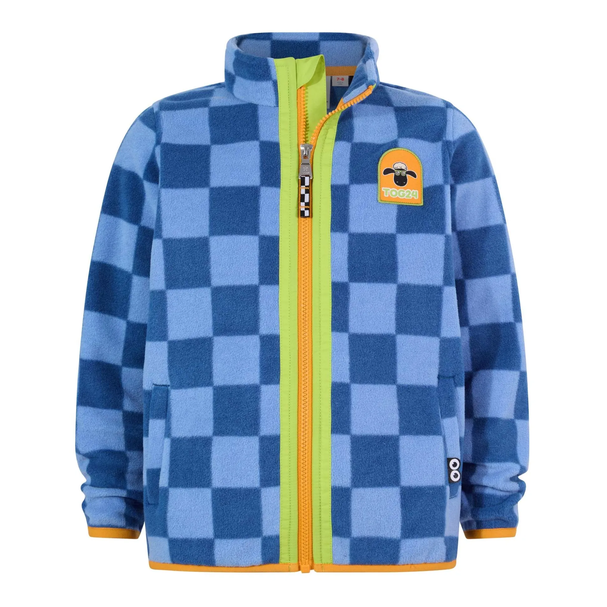 Lacaune Kids Shaun the Sheep Fleece Zip Jacket - Bluebell/Night Blue Checkerboard